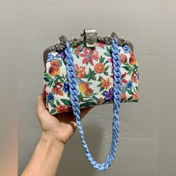 Handmade Genuine Embossed Leather Rhinestone Metal  Frame Handbag & Small Purse - Picture 9 of 16